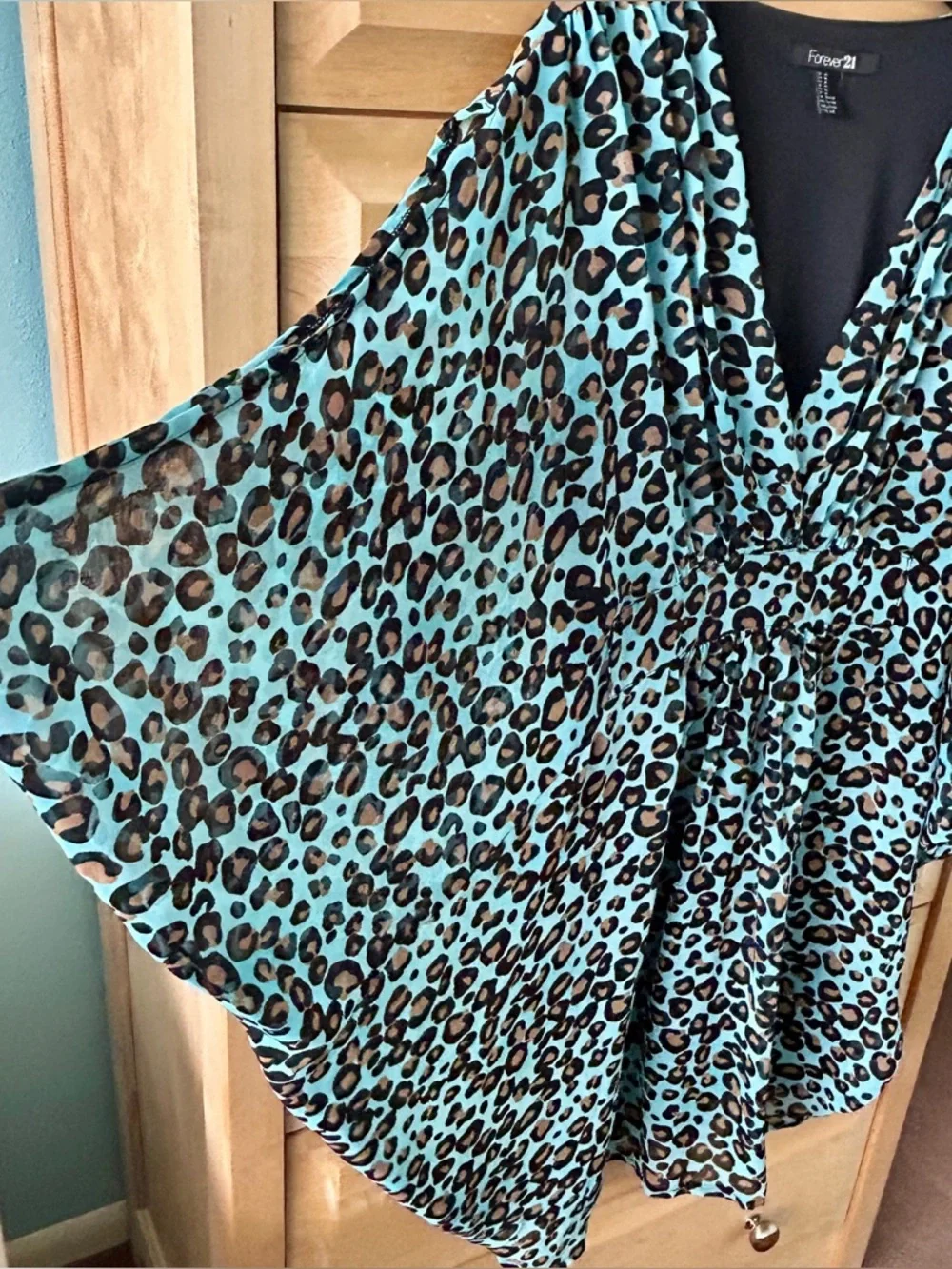 Forever 21 Leopard Print Chiffon Blouson Mini Dress - Picture 8 of 15